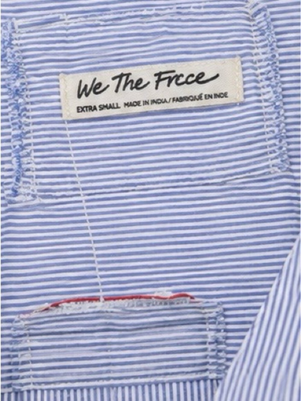 Free People We The Free Martin Oxford Blue  Stripe Tie-Waist Button Front XS - Picture 9 of 10